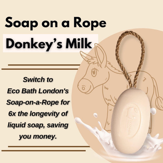 Eco Bath London Donkey’s Milk Soap on a Rope 220g - Luxurious and Eco Friendly Body Wash Bar with Shea Butter