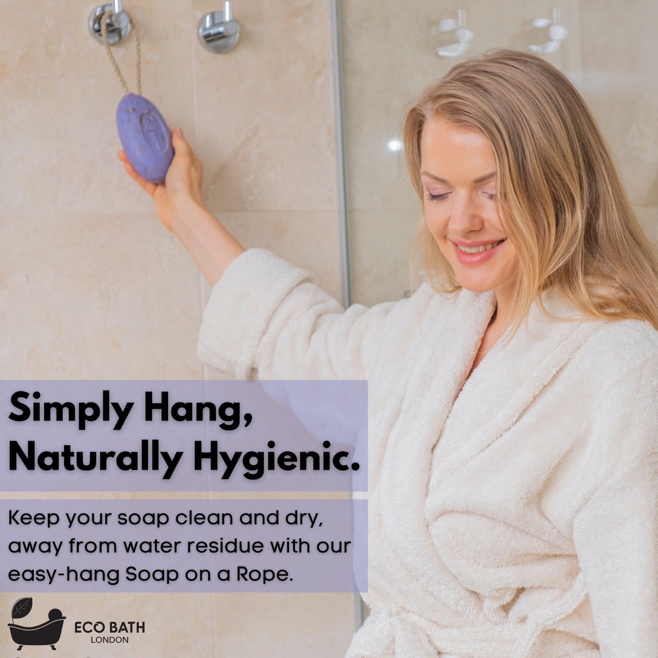 Eco Bath London Lavender Soap on a Rope 220g -  Luxurious and Eco Friendly Relaxing Body Wash Bar with Shea Butter