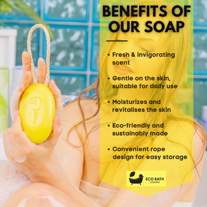 Eco Bath London Lime Soap on a Rope 220g - Luxury Eco-Friendly Lime Soap, Refreshing Body Wash Bar with Shea Butter