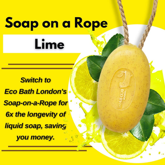 Eco Bath London Lime Soap on a Rope 220g - Luxury Eco-Friendly Lime Soap, Refreshing Body Wash Bar with Shea Butter