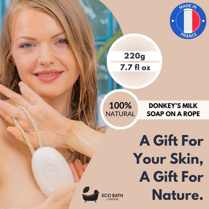 Eco Bath London Donkey’s Milk Soap on a Rope 220g - Luxurious and Eco Friendly Body Wash Bar with Shea Butter