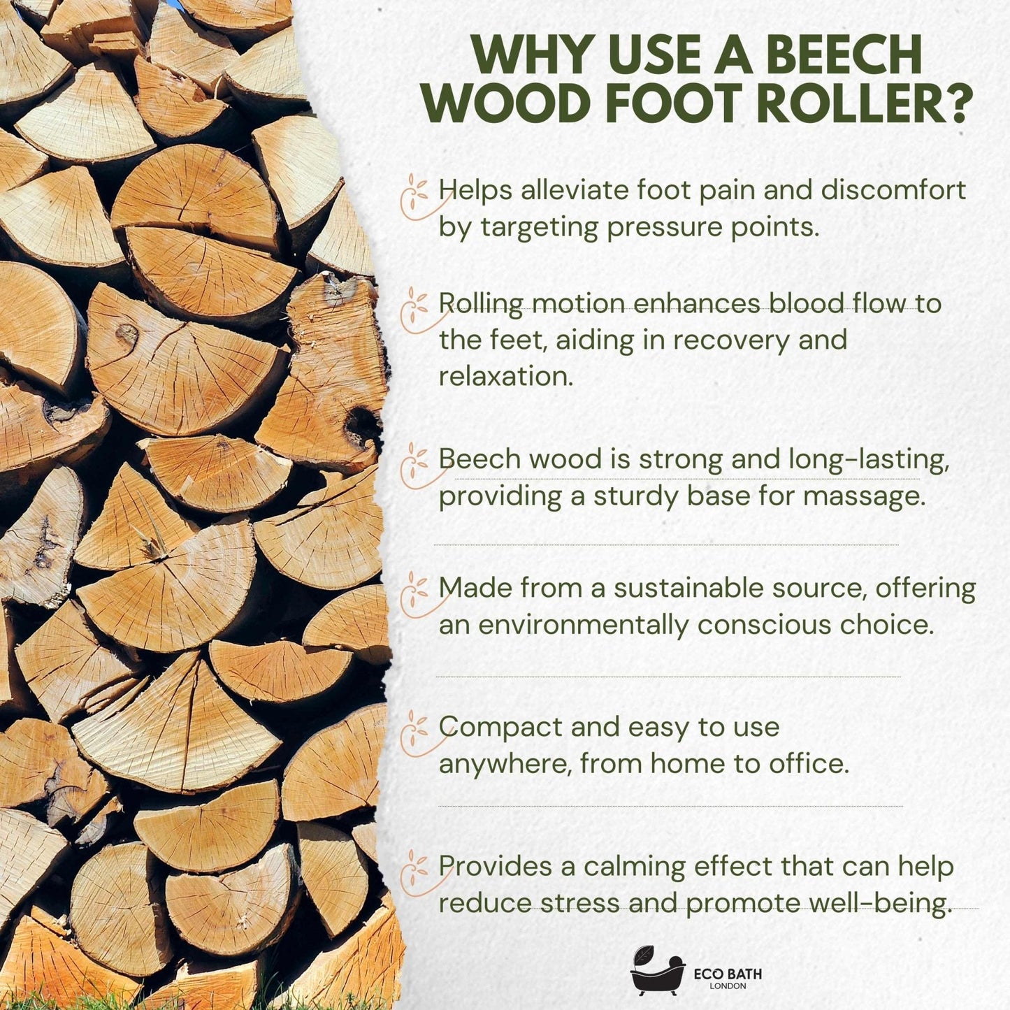 Eco Bath London Foot Roller - Wooden Foot Roller Massager for Pain Relief and Improved Circulation