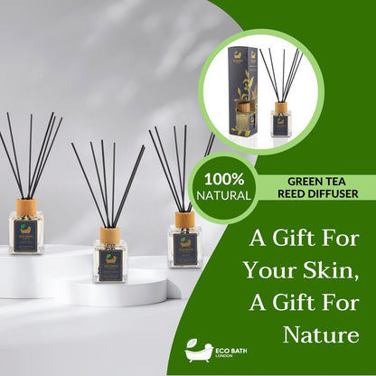 Eco Bath London Green Tea Reed Diffuser - Refreshing Room Fragrance with Notes of Bergamot and Green Tea, 100ml (3.38 Fl.Oz)