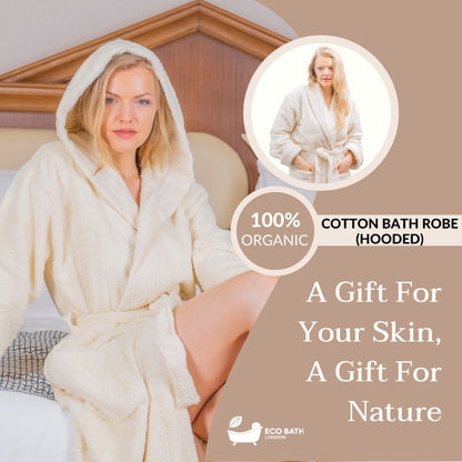 Eco Bath London Hooded Organic Cotton Bath Robe - 100% Certified Organic Cotton