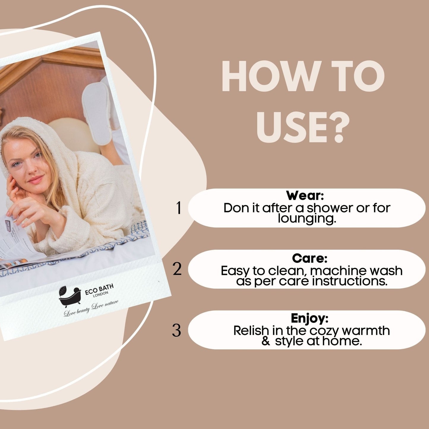 Eco Bath London Hooded Organic Cotton Bath Robe - 100% Certified Organic Cotton