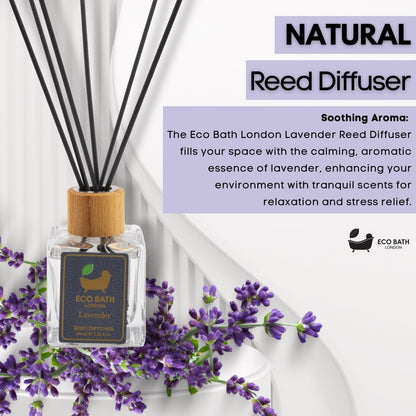 Eco Bath London French Lavender Reed Diffuser - Luxurious Home Fragrance with Natural Essential French Lavender Oil, 100ml (3.38 Fl.Oz)