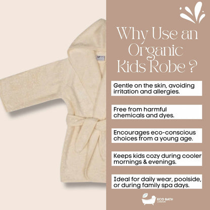 Eco Bath London Organic Cotton Kids Robe (10-12 Years) - Hooded, 100% Certified Organic Cotton