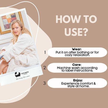 Eco Bath London Organic Cotton Shawl Collar Bath Robe - 100% Certified Organic Cotton