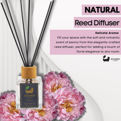 Eco Bath London Peony Reed Diffuser - Beautiful Bouquet of Peonies Fragrance, Intensive, Fresh & Long Lasting Room Diffuser, 100ml (3.38 Fl.Oz)