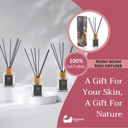Eco Bath London Peony Reed Diffuser - Beautiful Bouquet of Peonies Fragrance, Intensive, Fresh & Long Lasting Room Diffuser, 100ml (3.38 Fl.Oz)