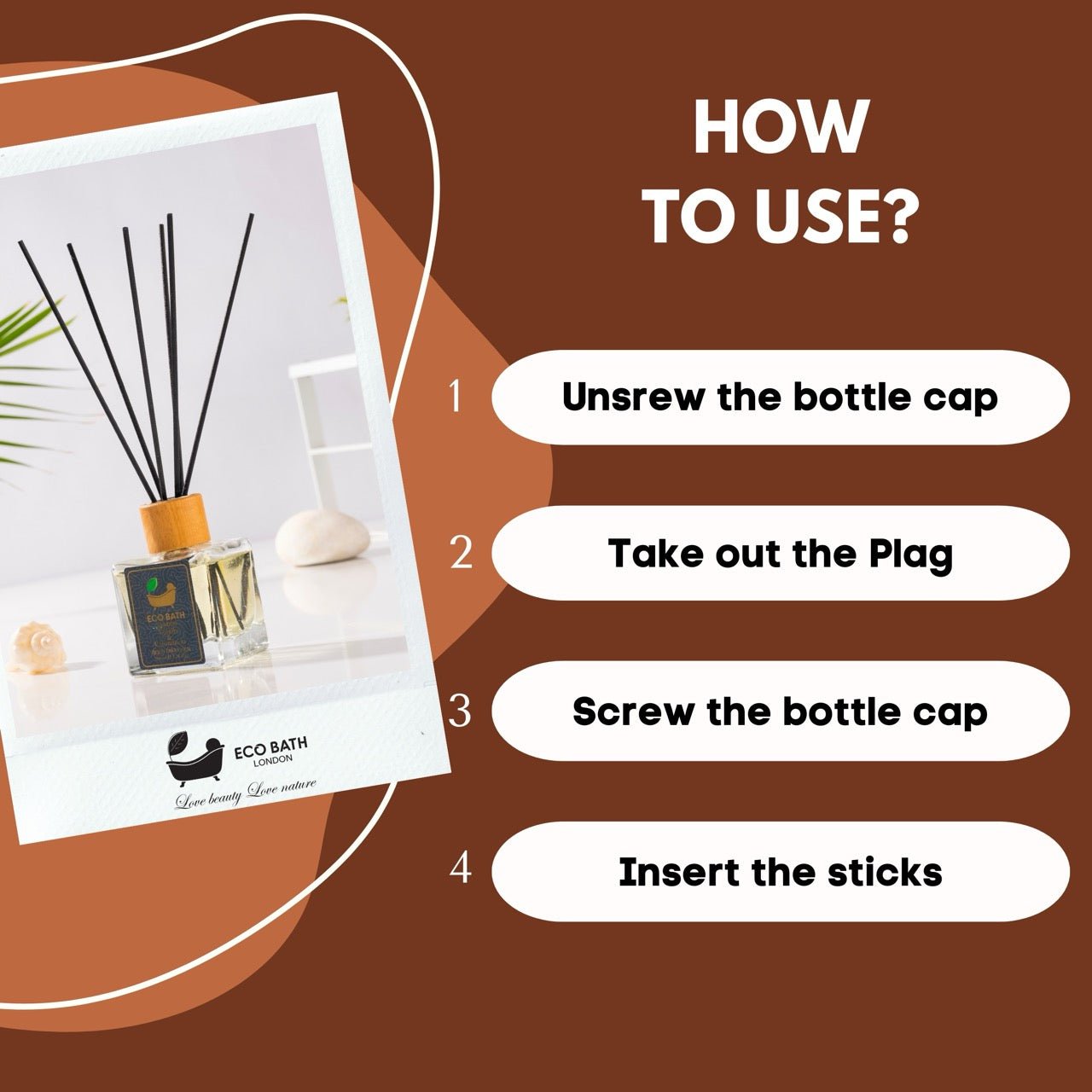 Eco Bath London Vanilla Cinnamon Reed Diffuser - Luxurious Herbal Scent of Cinnamon and Vanilla, Long Lasting Room Diffuser, 100ml (3.38 Fl.Oz)