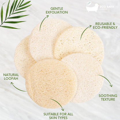 Eco Bath London Natural Loofah Face Exfoliating Scrubber Pads - 6 Count (1 Pack)