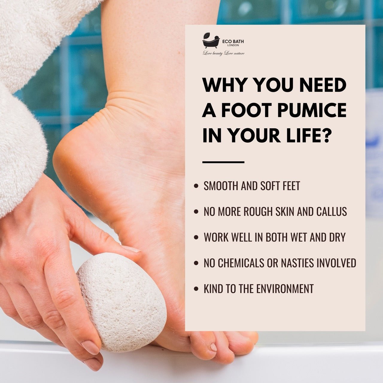 Eco Bath Natural Pumice Volcanic Stone (Smooth with Rope)