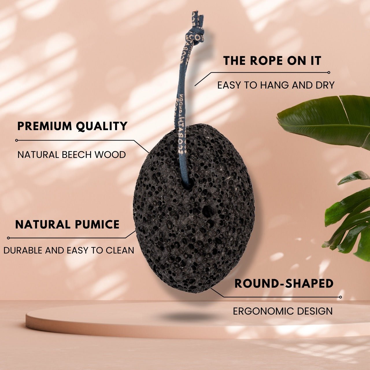 Eco Bath Natural Pumice Volcanic Stone (Smooth with Rope)