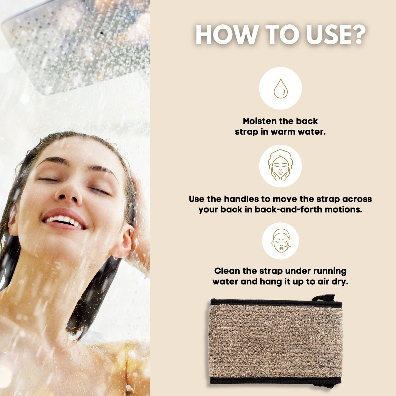 Eco Bath Natural Sisal Hemp Back Strap Black