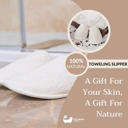 Eco Bath London Natural Towelling Slippers - GOTS Certificated Luxury 100% Organic Cotton Indoor Slippers for Bath and Home