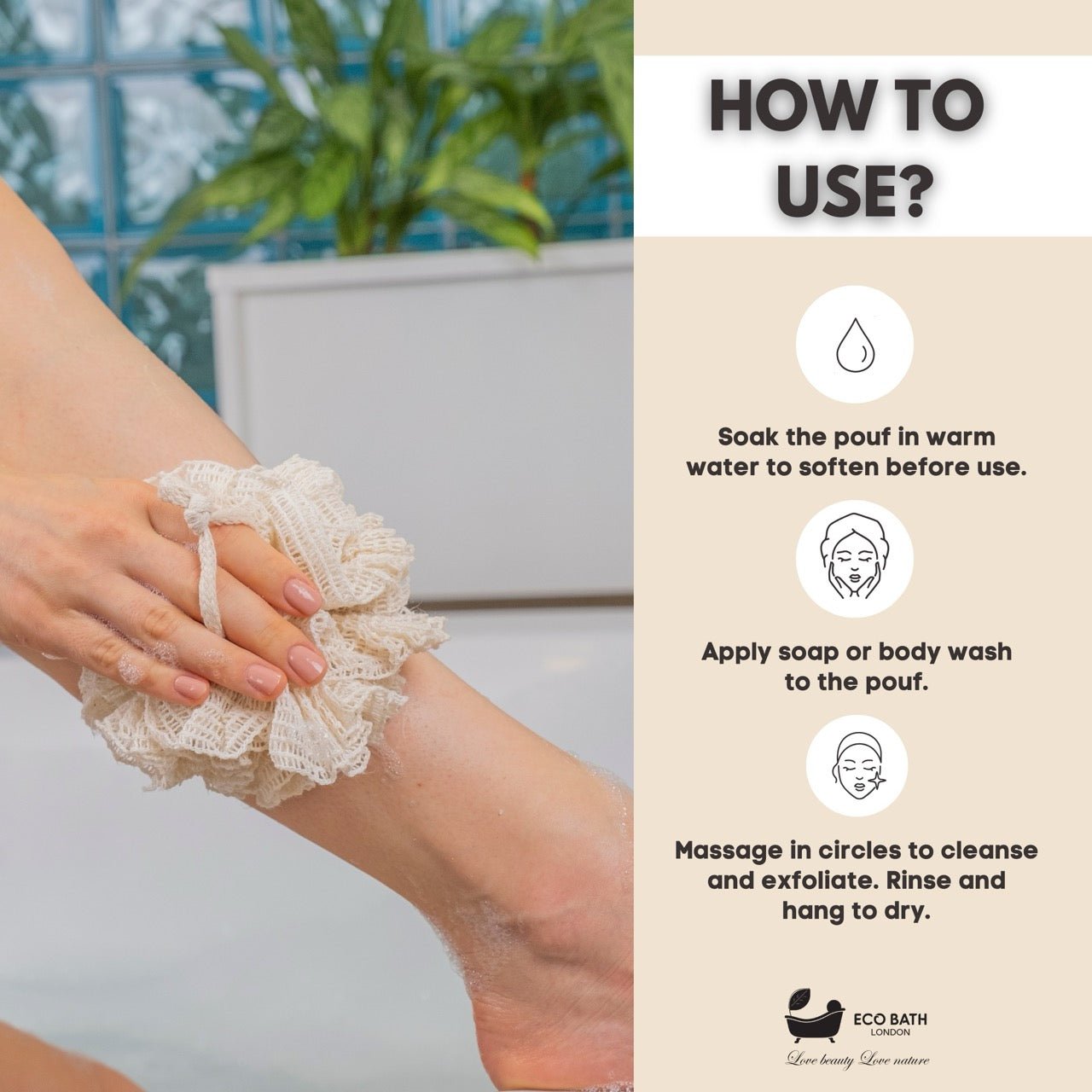 Eco Bath London Ramie Bath Puff - Soft Body Scrubber Bath Sponge