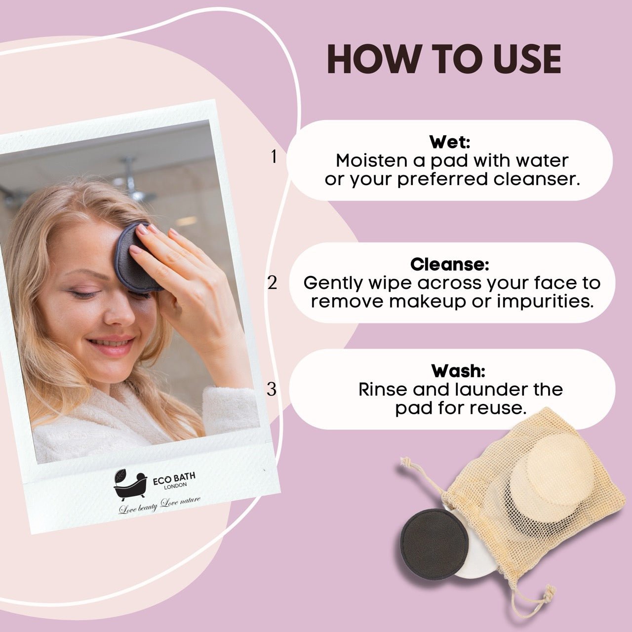 Eco Bath London Reusable Makeup Remover Pads - Set of 12