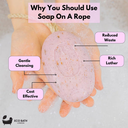 Eco Bath London Rose Soap on a Rope 220g - Luxurious and Eco Friendly Body Wash Bar with Shea Butter