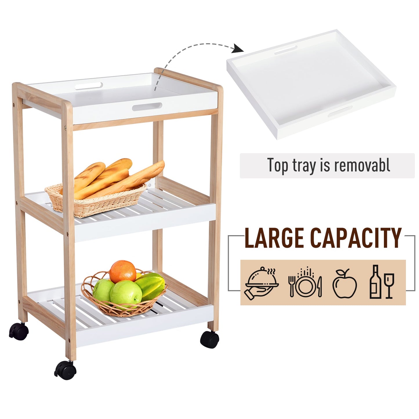 🍽️ 3-Tier Mobile Kitchen Trolley - White Storage Cart 46x35cm 🛒