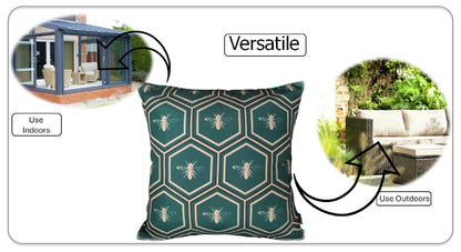 Emerald Bees Weather-Resistant Waterproof Outdoor Cushions for Patio Garden Sofa or Indoor Seating by OLIVIA ROCCO
