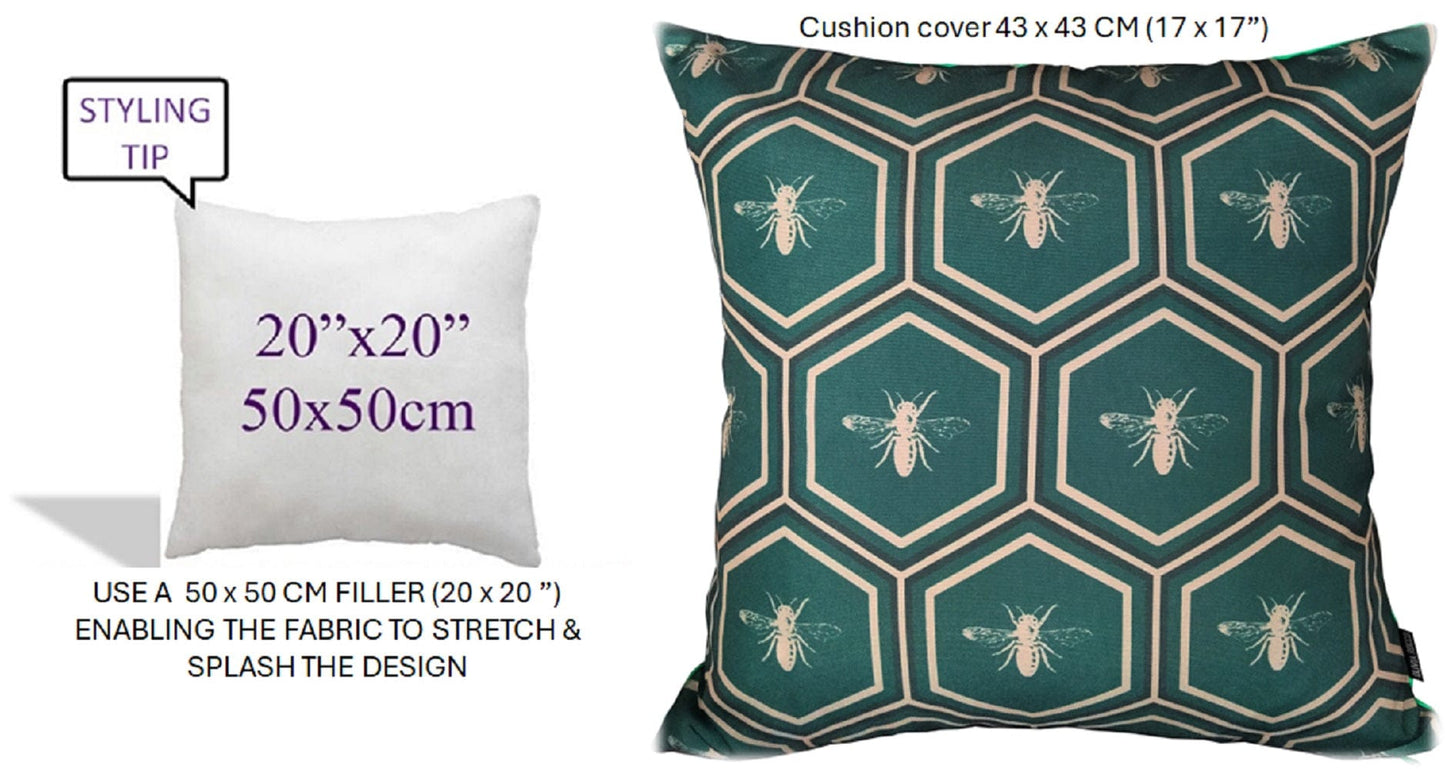 Emerald Bees Weather-Resistant Waterproof Outdoor Cushions for Patio Garden Sofa or Indoor Seating by OLIVIA ROCCO