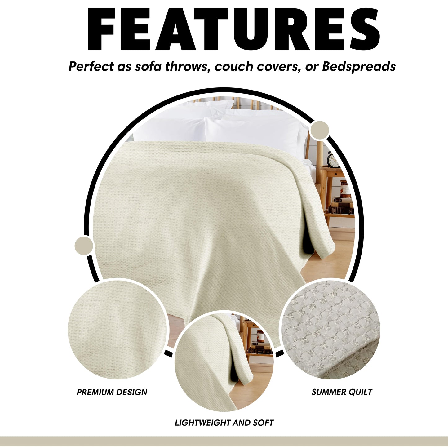 Florian Checked Throw Blanket Natural Bedspread for Sofas Armchairs Sofa Settee Couch Beds & Couches by OLIVIA ROCCO