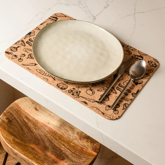 Food Design Cork Placemats | Rectangular | Set of 4 | Made in Portugal