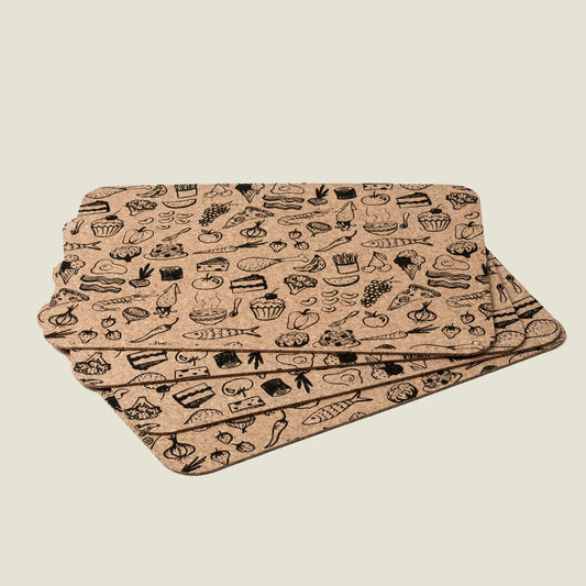Food Design Cork Placemats | Rectangular | Set of 4 | Made in Portugal