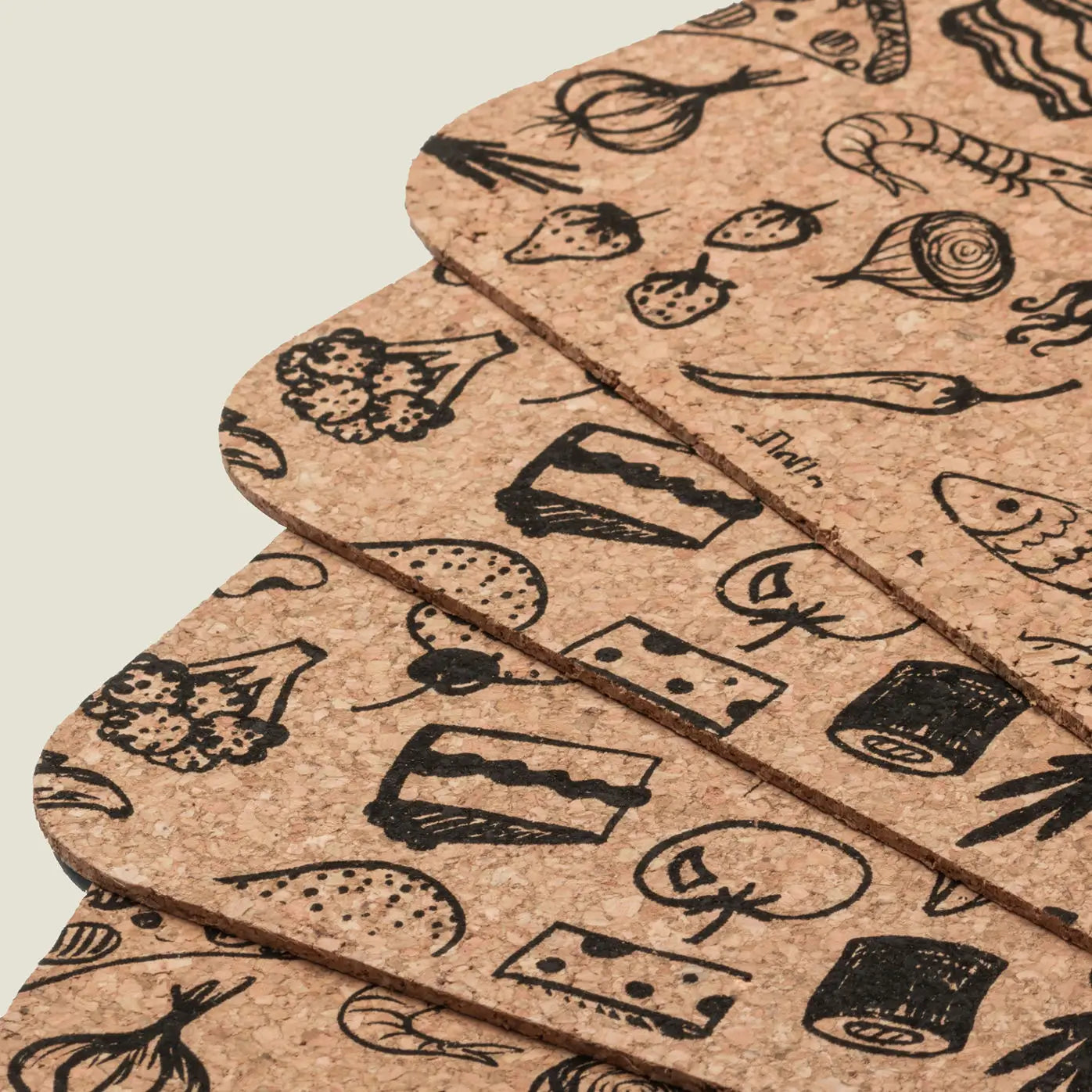 Food Design Cork Placemats | Rectangular | Set of 4 | Made in Portugal