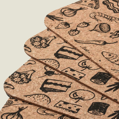 Food Design Cork Placemats | Rectangular | Set of 4 | Made in Portugal