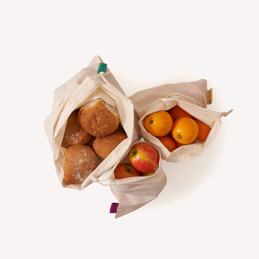 Wild and Stone Organic Cotton Produce Bag Pack — Natural Canvas Weave with Tare Weight Label