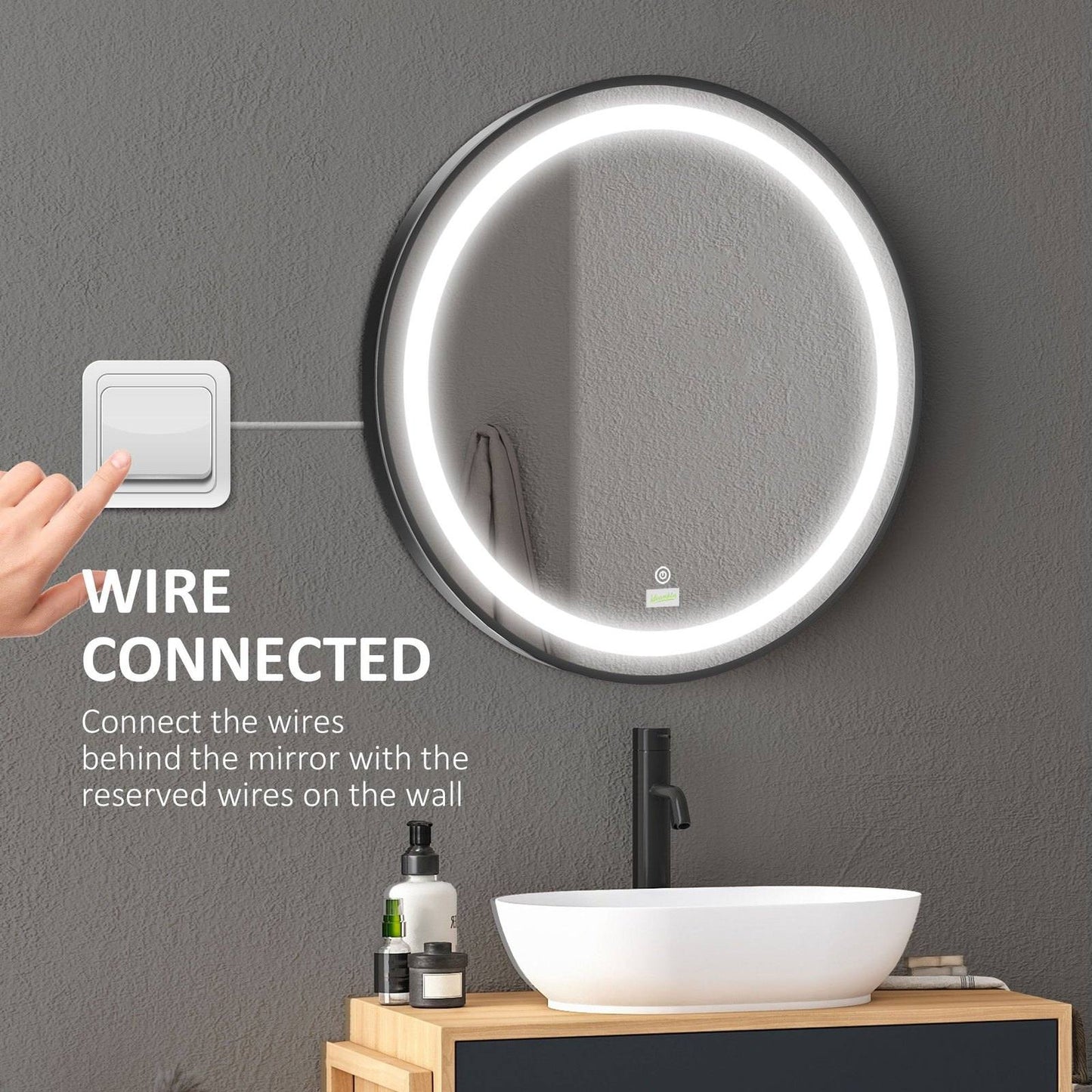 🪞 Kleankin Round LED Bathroom Mirror ✨ Illuminated Wall Mount with Smart Lighting