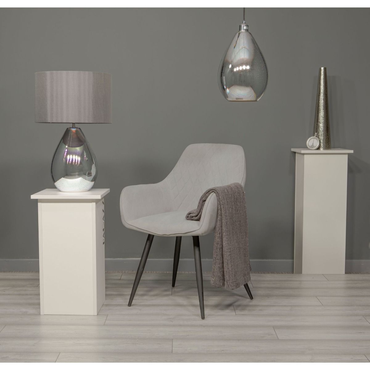Pagazzi Geller Dual Lit Smoked Glass Table Lamp with Grey Shade 61 cm