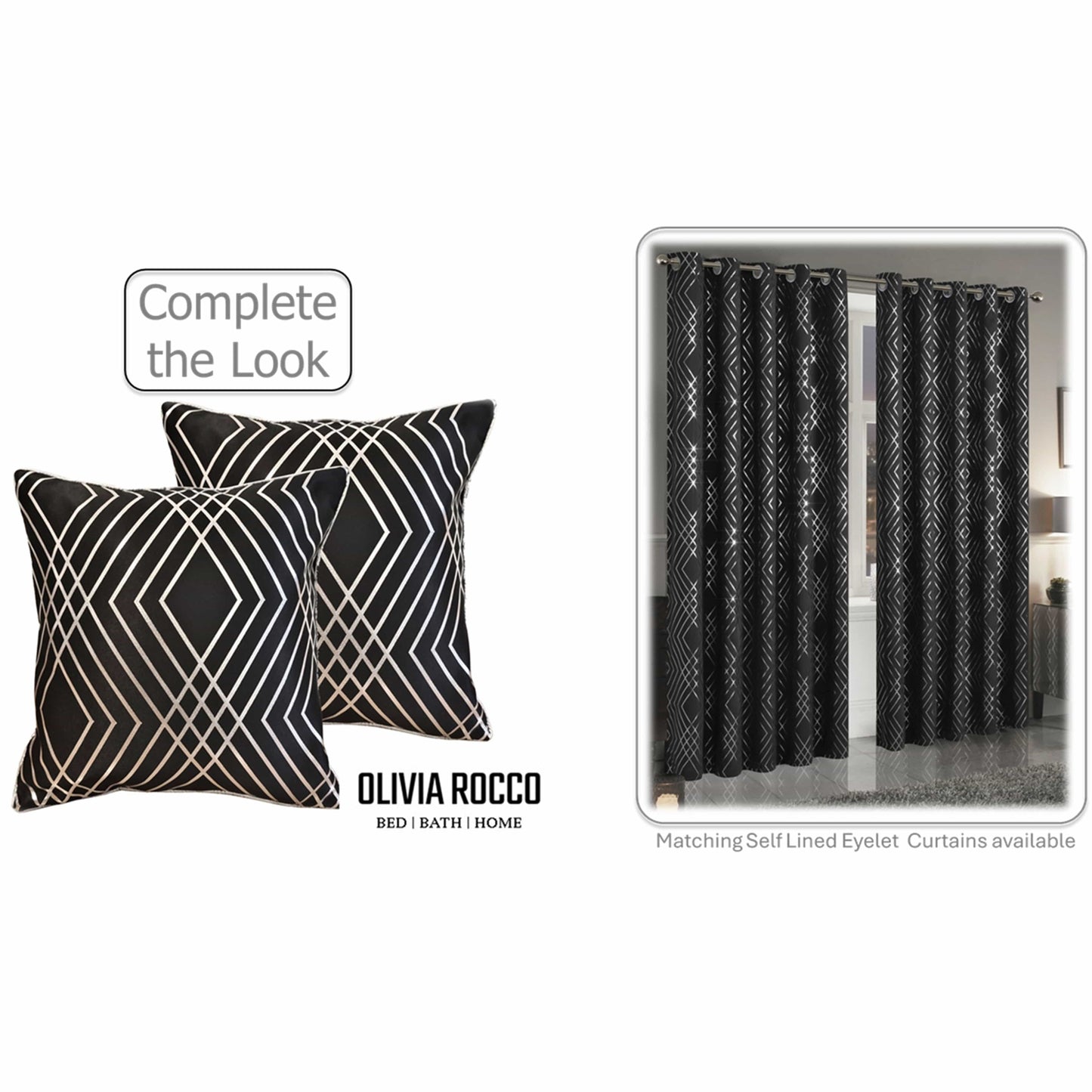 Geo Sparkle Cushion Covers 2 Pack Decorative Scatter Pillow Cases Geo Black for Sofa Bed Chair Lounge by OLIVIA ROCCO