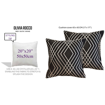 Geo Sparkle Cushion Covers 2 Pack Decorative Scatter Pillow Cases Geo Black for Sofa Bed Chair Lounge by OLIVIA ROCCO