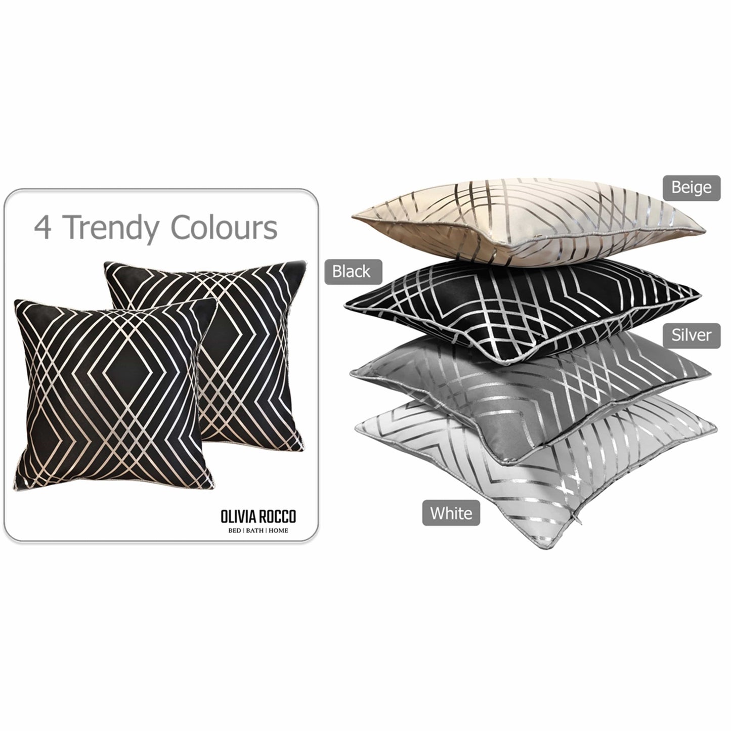 Geo Sparkle Cushion Covers 2 Pack Decorative Scatter Pillow Cases Geo Black for Sofa Bed Chair Lounge by OLIVIA ROCCO