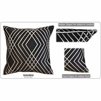 Geo Sparkle Cushion Covers 2 Pack Decorative Scatter Pillow Cases Geo Black for Sofa Bed Chair Lounge by OLIVIA ROCCO