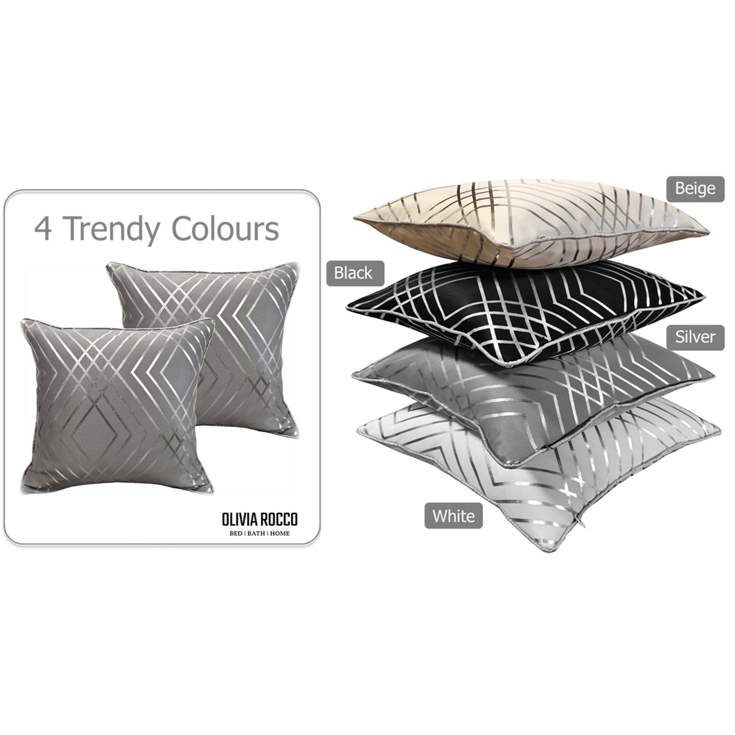 Geo Sparkle Cushion Covers 2 Pack Decorative Scatter Pillow Cases Geo Silver for Sofa Bed Chair Lounge by OLIVIA ROCCO