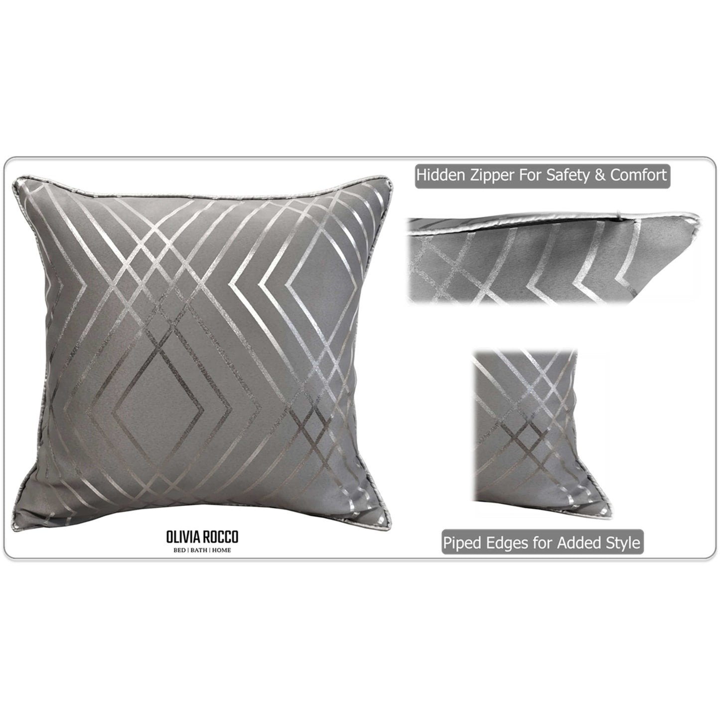 Geo Sparkle Cushion Covers 2 Pack Decorative Scatter Pillow Cases Geo Silver for Sofa Bed Chair Lounge by OLIVIA ROCCO