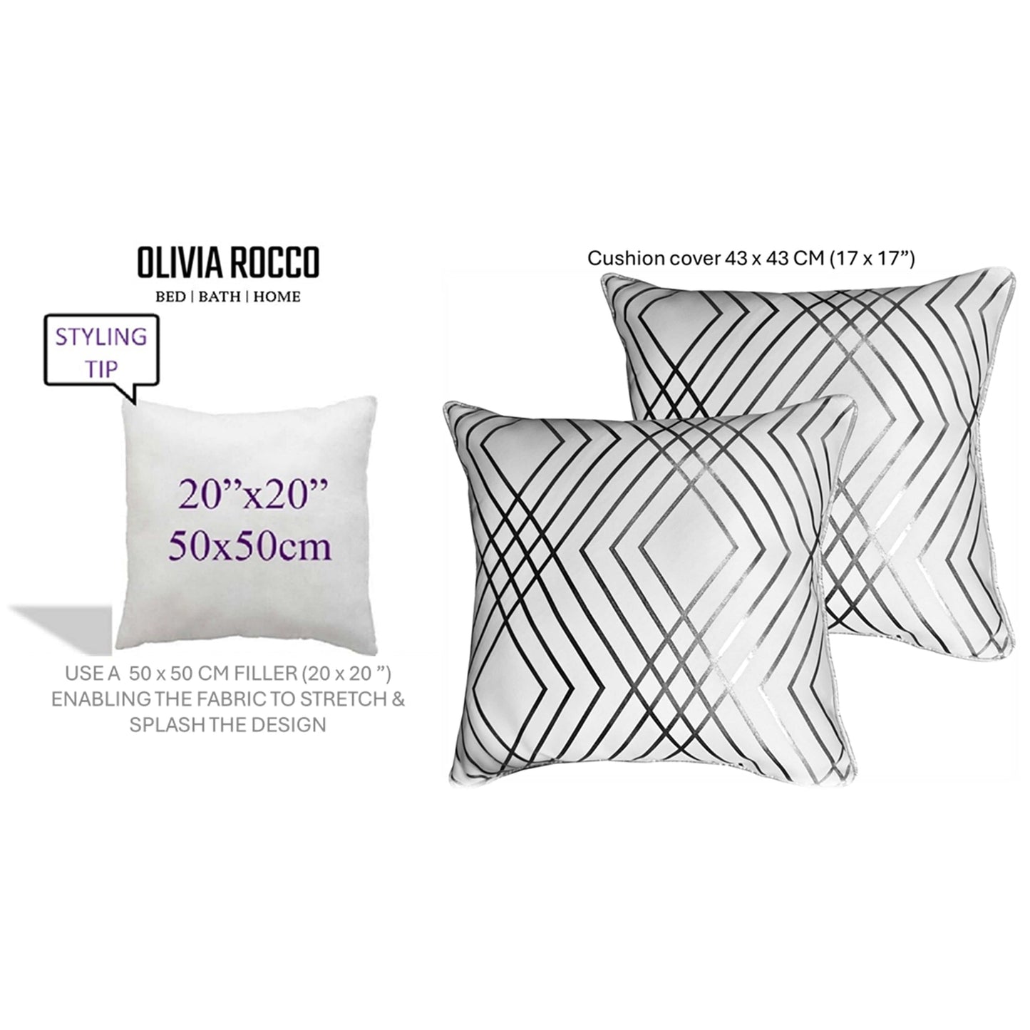 Geo Sparkle Cushion Covers 2 Pack Decorative Scatter Pillow Cases Geo White for Sofa Bed Chair Lounge by OLIVIA ROCCO