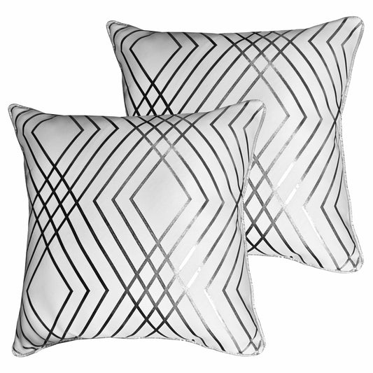 Geo Sparkle Cushion Covers 2 Pack Decorative Scatter Pillow Cases Geo White for Sofa Bed Chair Lounge by OLIVIA ROCCO