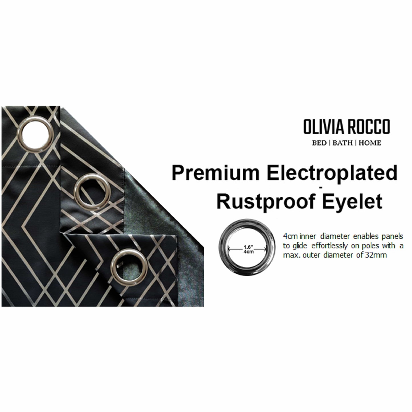 Geometric Black Sparkle Blackout Curtains Soft Thermal Insulated Eyelet Ring Top Living Room & Bedroom Drapes by OLIVIA ROCCO