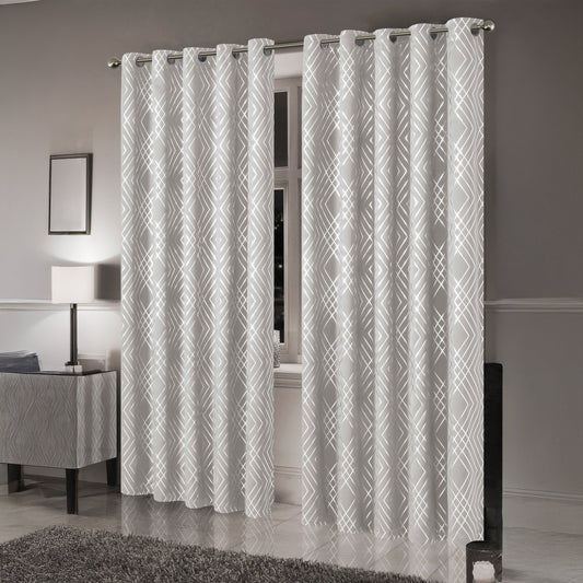 Geometric Natural Sparkle Blackout Curtains Soft Thermal Insulated Eyelet Ring Top Living Room & Bedroom Drapes by OLIVIA ROCCO