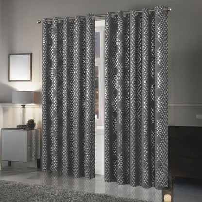 Geometric Silver Sparkle Blackout Curtains Soft Thermal Insulated Eyelet Ring Top Living Room & Bedroom Drapes by OLIVIA ROCCO
