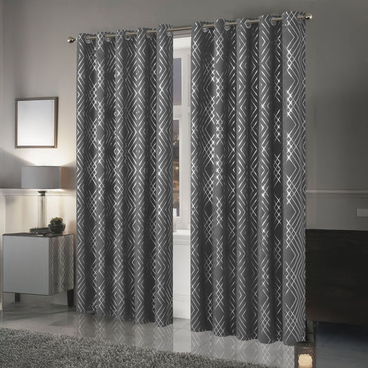 Geometric Silver Sparkle Blackout Curtains Soft Thermal Insulated Eyelet Ring Top Living Room & Bedroom Drapes by OLIVIA ROCCO