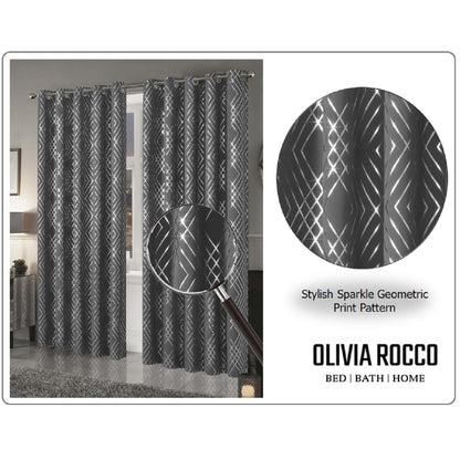 Geometric Silver Sparkle Blackout Curtains Soft Thermal Insulated Eyelet Ring Top Living Room & Bedroom Drapes by OLIVIA ROCCO