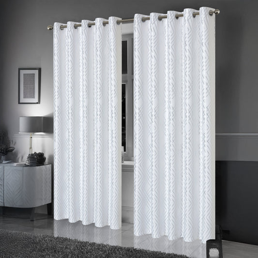 Geometric White Sparkle Blackout Curtains Soft Thermal Insulated Eyelet Ring Top Living Room & Bedroom Drapes by OLIVIA ROCCO