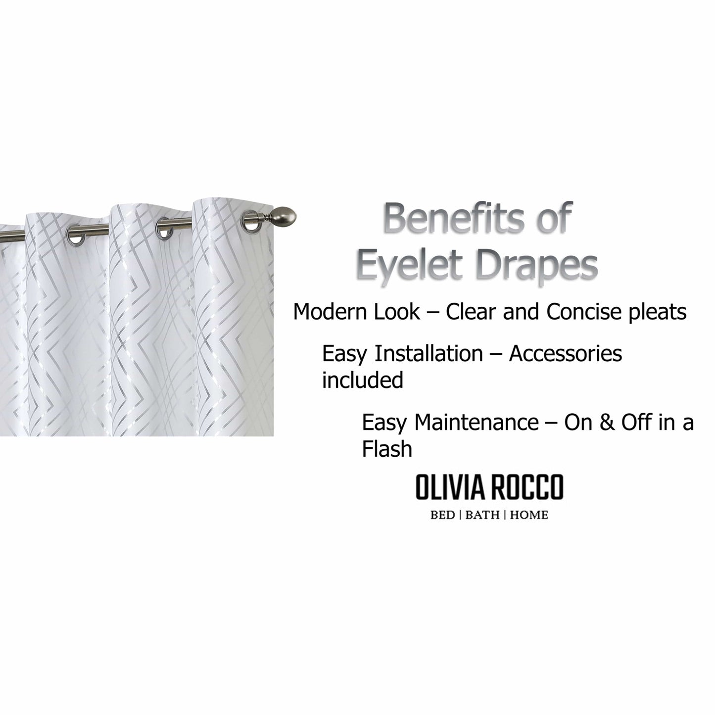 Geometric White Sparkle Blackout Curtains Soft Thermal Insulated Eyelet Ring Top Living Room & Bedroom Drapes by OLIVIA ROCCO