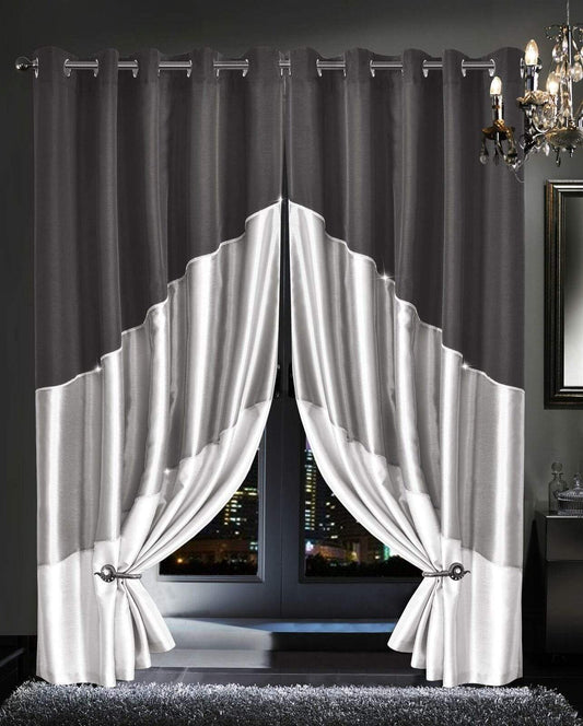 Haveli Luxury Faux Silk Room Darkening Curtains with Glitz Detailing, Ring Top Eyelet Design for Bedroom and Living Room Multiple Sizes and Colors Available by OLIVIA ROCCO